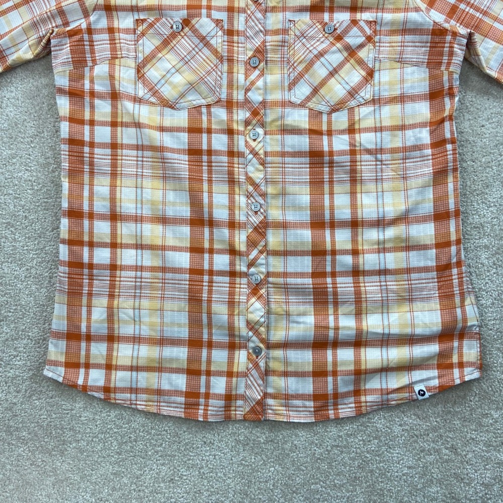 Marmot Plaid Button Down Shirt Womens L Orange Yellow Hiking Outdoor Top - Picture 5 of 14